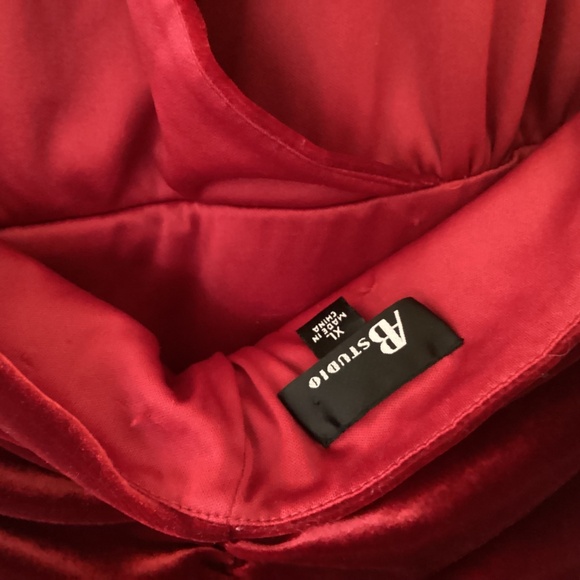 AB Studio Red Velvet Halter Dress Size XL Rushed Party Formal Valentines Day - Picture 9 of 12